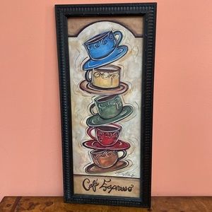 Cafe Espresso Coffee Cups Wall Hanging Art by Joy Alldredge Framed Art 22 x 10